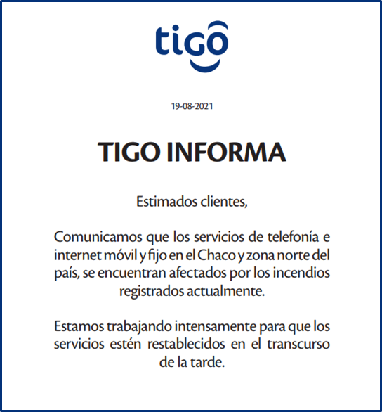 Inconvenientes zona Chaco y zona Norte del pa s Tigo PY